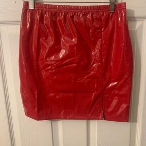 SHEIN Elastic Waist Split Hem PU Skirt